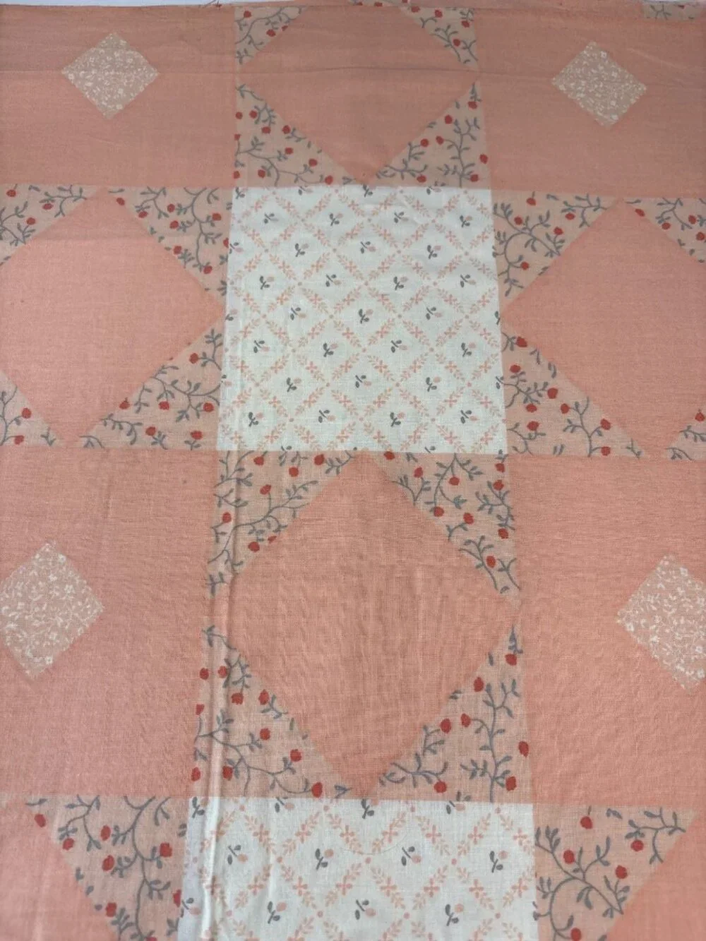 Peach Pink Quilt Top Geometric Star Pattern 51